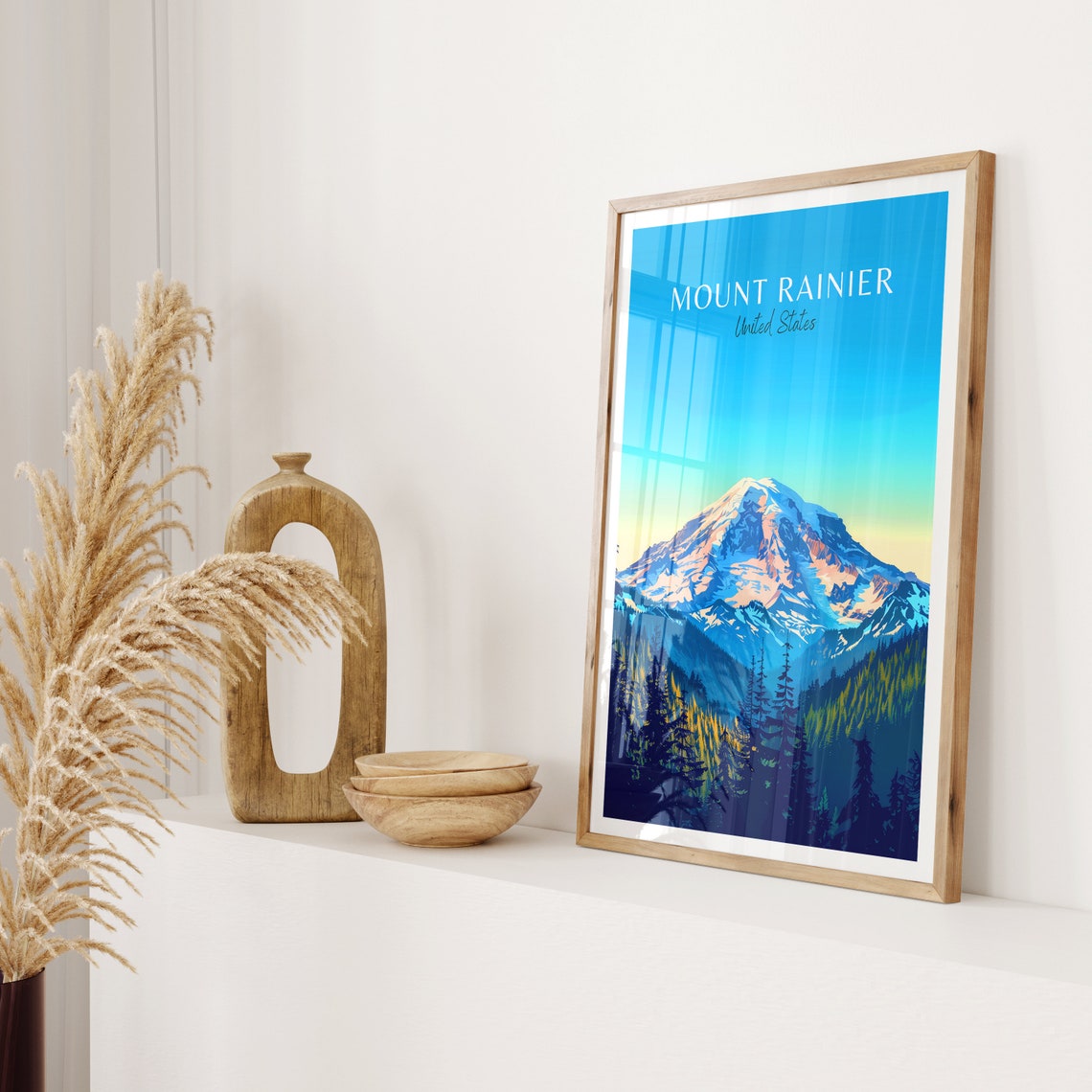 Mount Rainier United States Minimalist Snow Peak Pine Forest Poster - Image 2