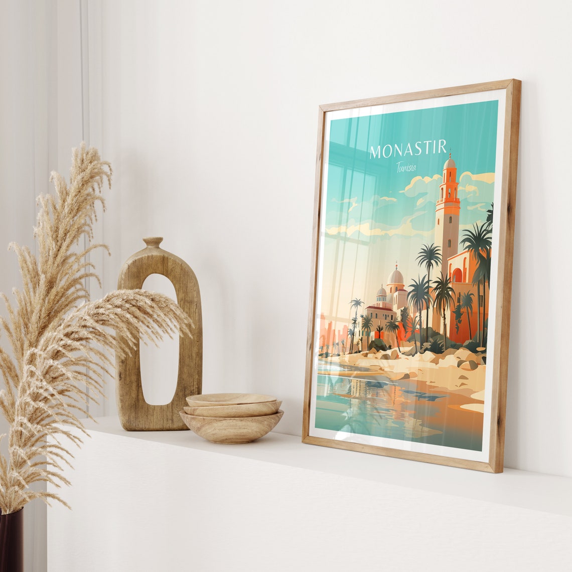 Monastir Tunisia Mosque Minaret Palms Beach Sahara Desert Poster - Image 2