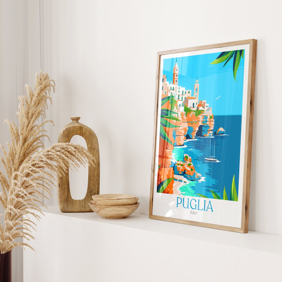 Puglia Italy White Cliffside Coastal Town Vintage Travel Poster - Image 2