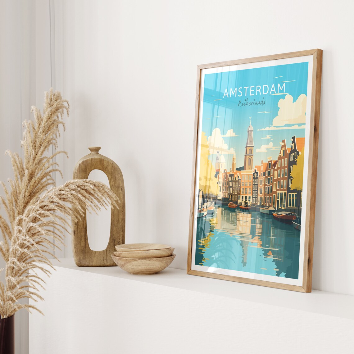 Amsterdam Netherlands Canal Gabled Houses Vintage Travel Poster - Image 2