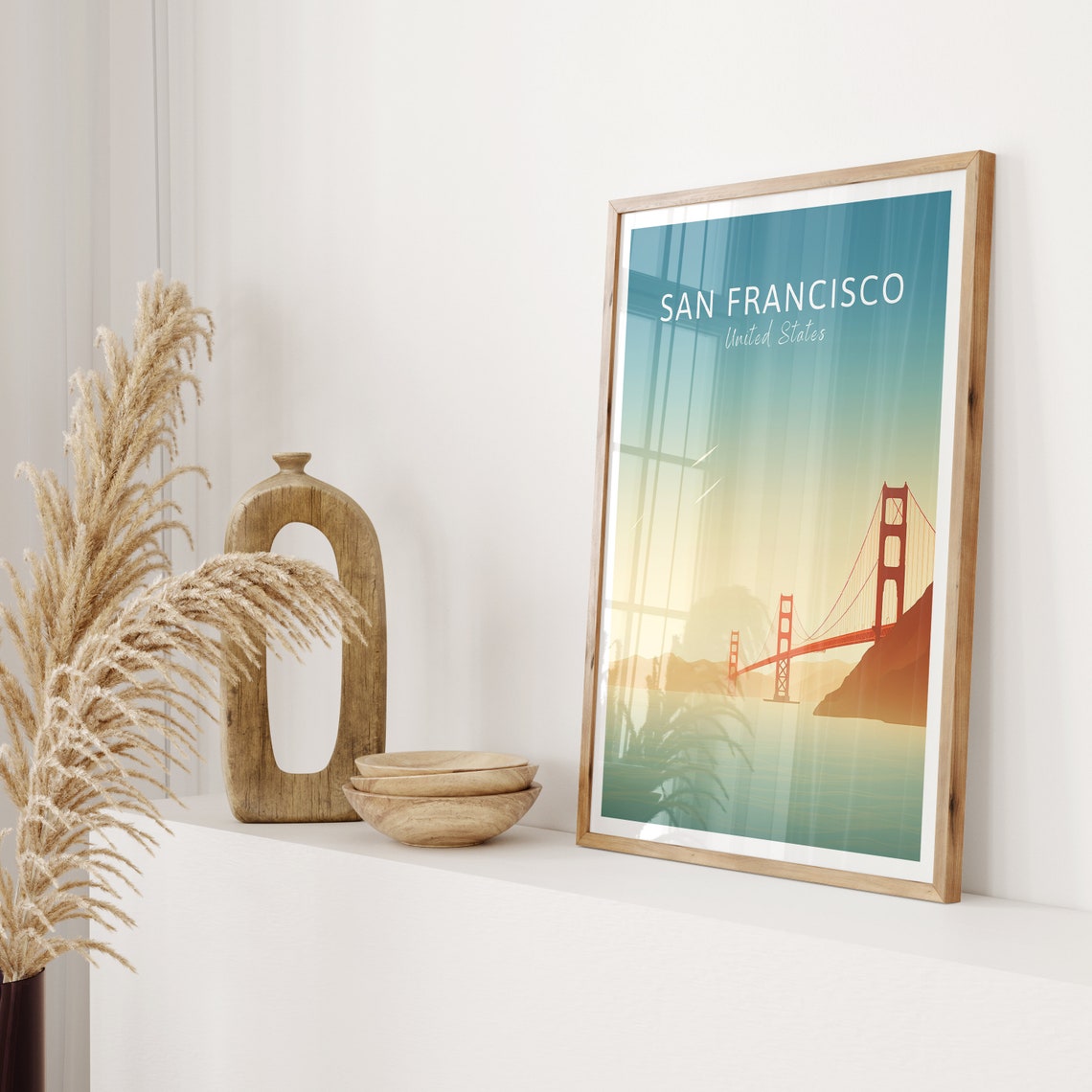 San Francisco Golden Gate Bridge Sunset Bay Minimalist Poster - Image 2