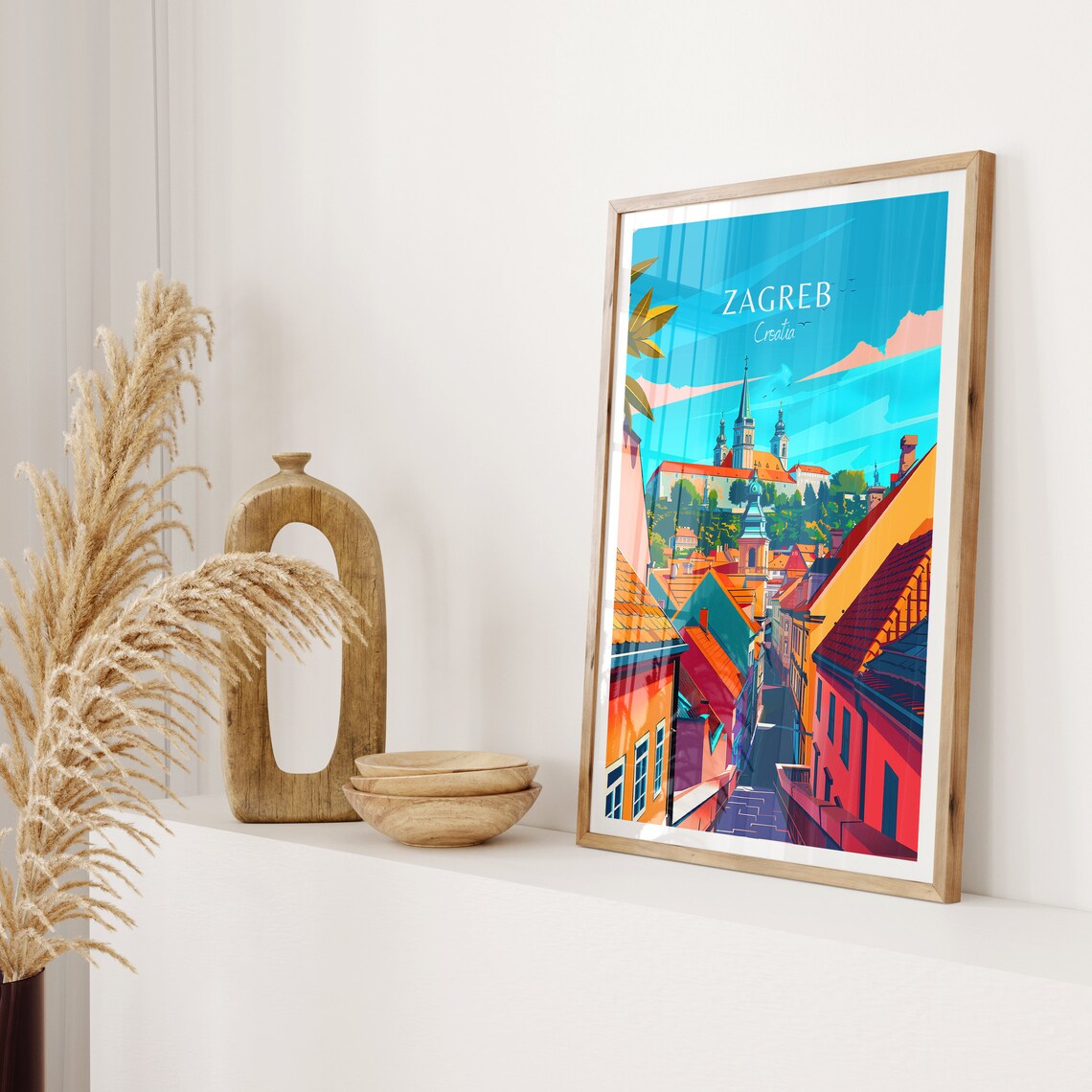Zagreb Croatia Old Town and Castle Hill Illustrated Travel Poster - Image 2