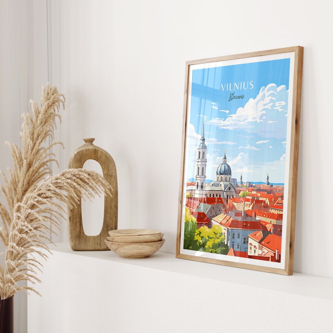 Vilnius Lithuania Old Town Cathedral Red Rooftops Travel Poster - Image 2