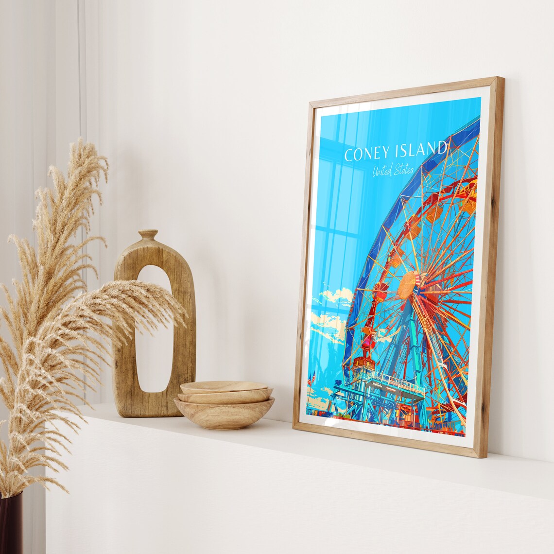 Coney Island New York Travel Poster Ferris Wheel Boardwalk Art - Image 2