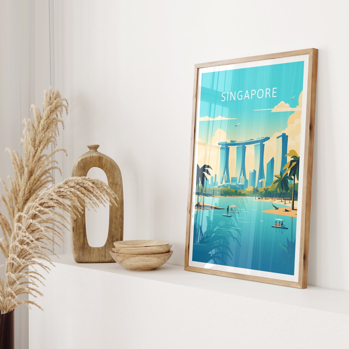 Singapore Marina Bay Skyline Tropical Waterfront Travel Poster - Image 2