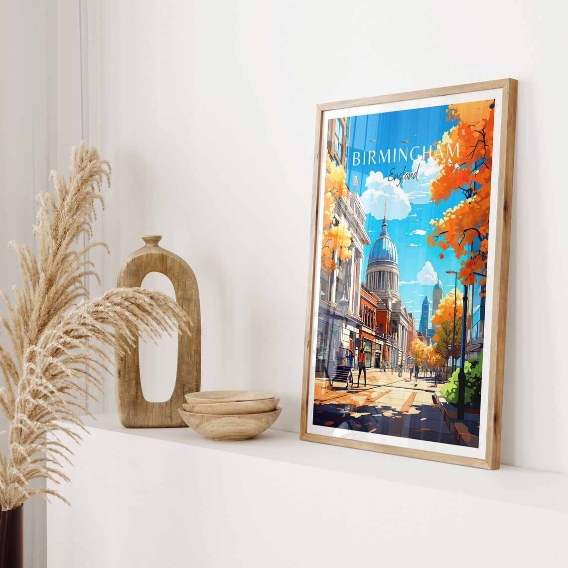 Birmingham England Grand Dome Historic Street Autumn Travel Poster - Image 2