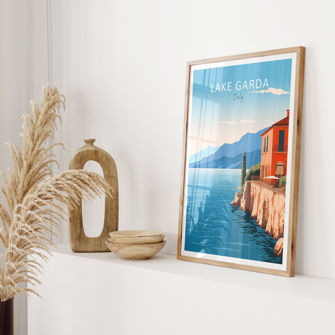 Lake Garda Italy Lakeside Villa Mountain View Vintage Travel Poster - Image 2