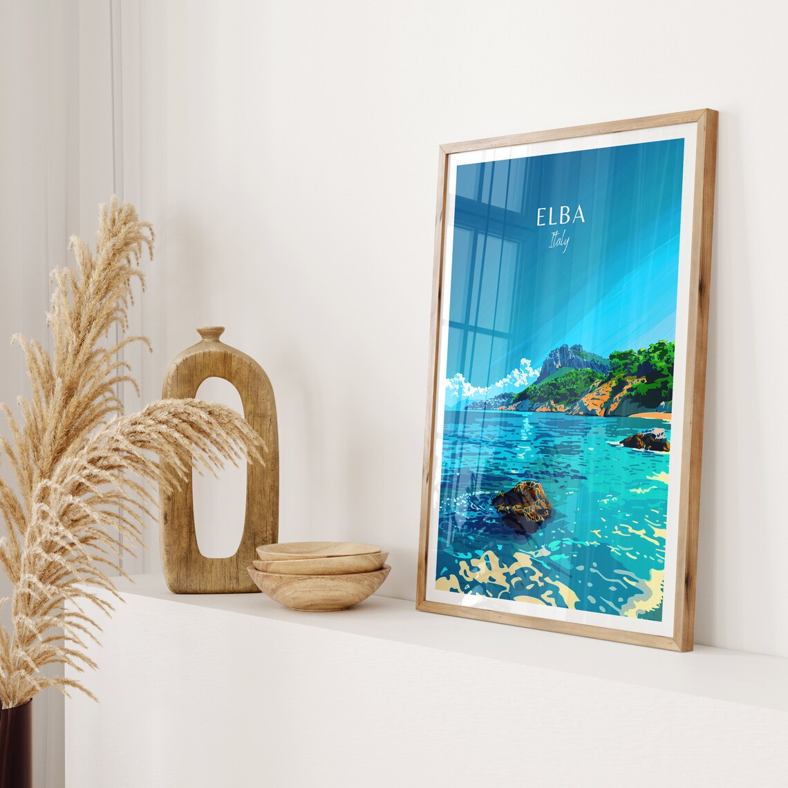 Elba Italy Island Turquoise Bay Rocky Headland Travel Art Poster - Image 2