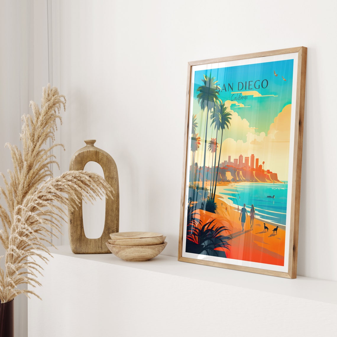 San Diego California Beach Palms Skyline Sunset Walk Art Poster - Image 2