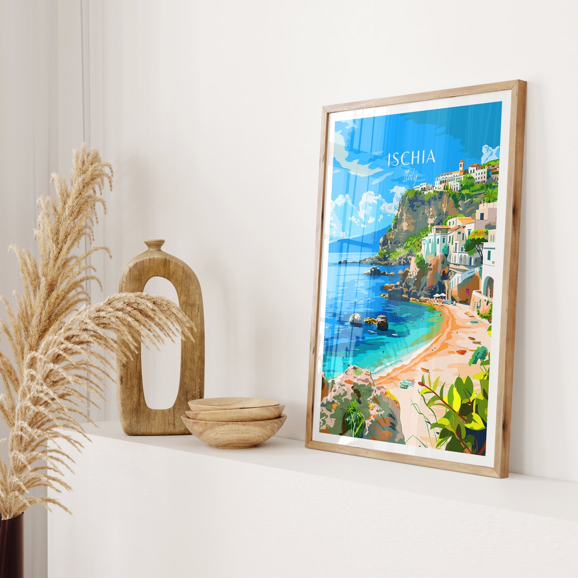 Ischia Italy Cliffside Beach Cove Vintage Travel Poster Artwork - Image 2