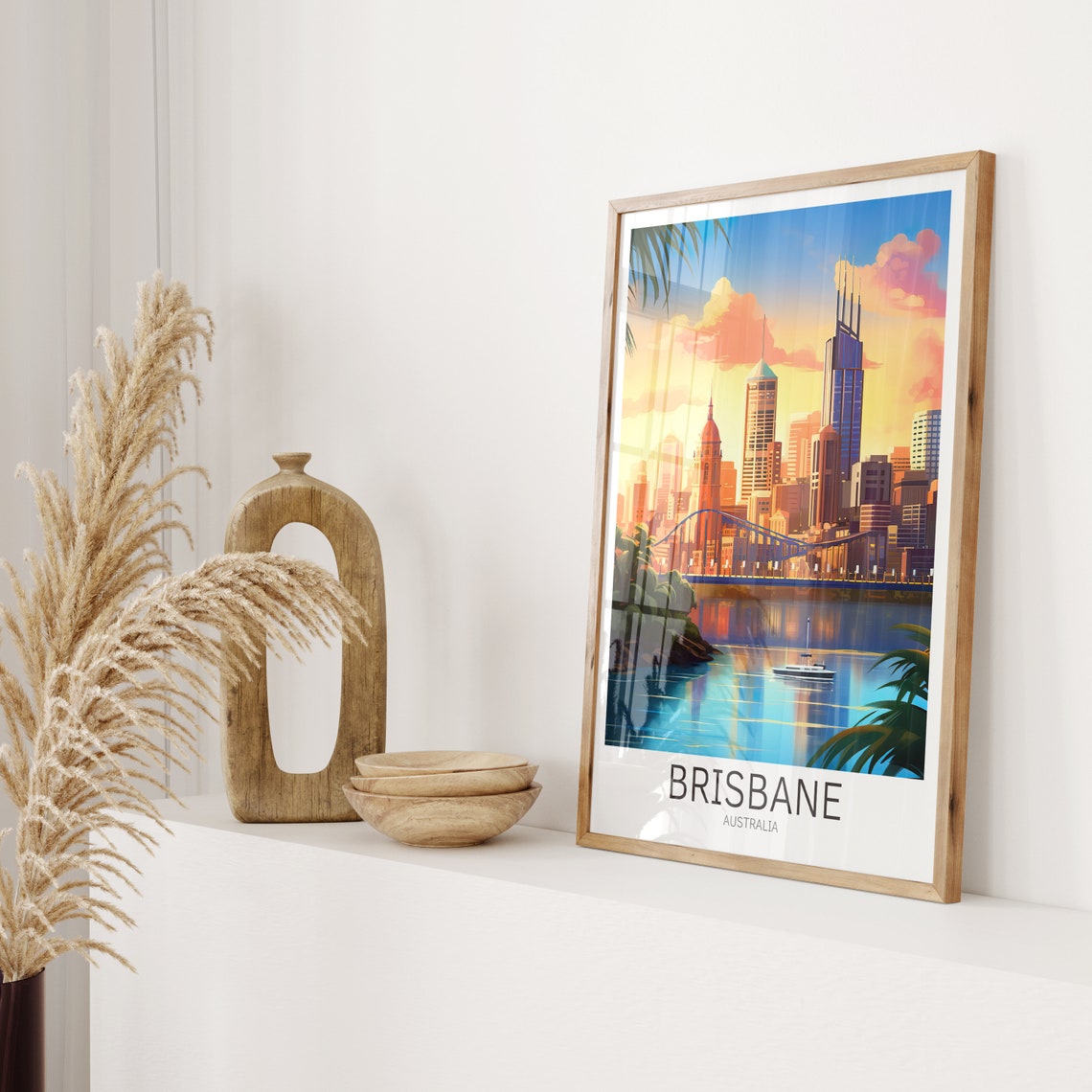 Brisbane Australia River Skyline Golden Sunset Retro Travel Poster - Image 2