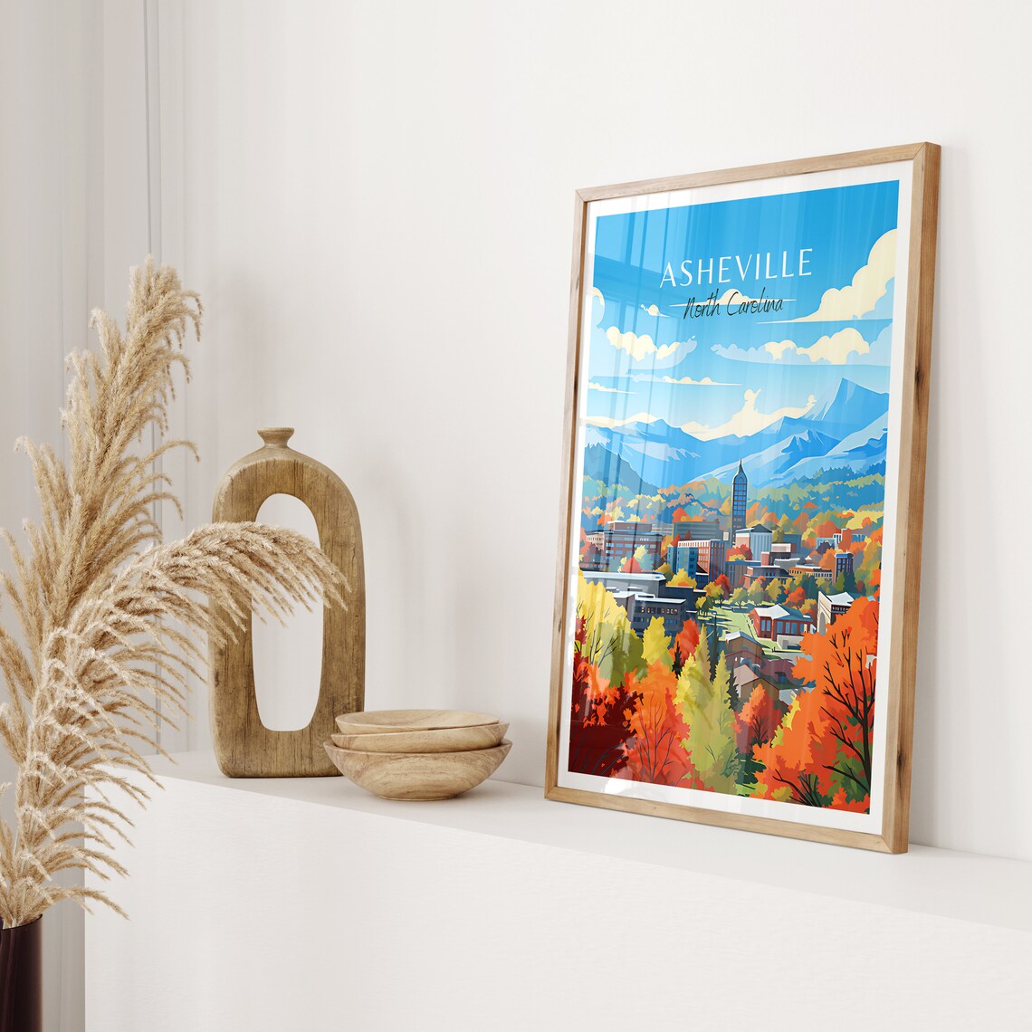 Asheville North Carolina Fall Foliage Skyline Vintage Travel Poster - Image 2