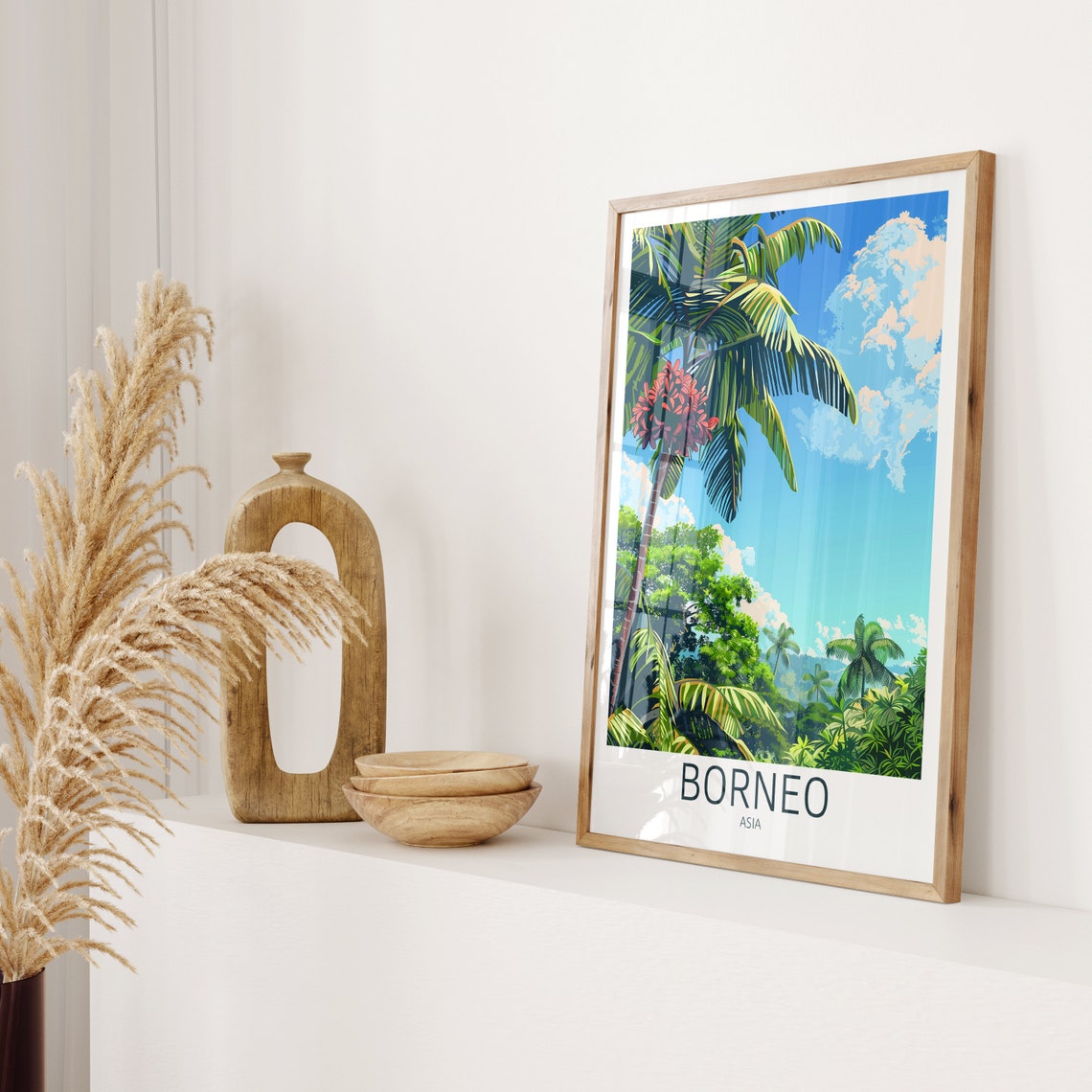 Borneo Asia Rainforest Palm Trees Red Flowers Jungle Art Poster - Image 2