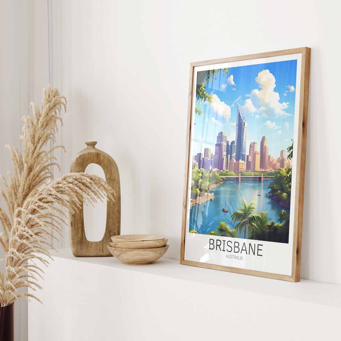 Brisbane Australia River City Skyline Sailboats Vintage Travel Poster - Image 2
