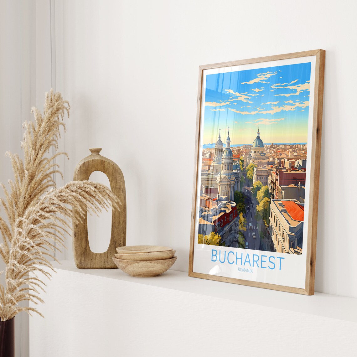 Bucharest Romania Old Town City Skyline Sunset Vintage Style Poster - Image 2