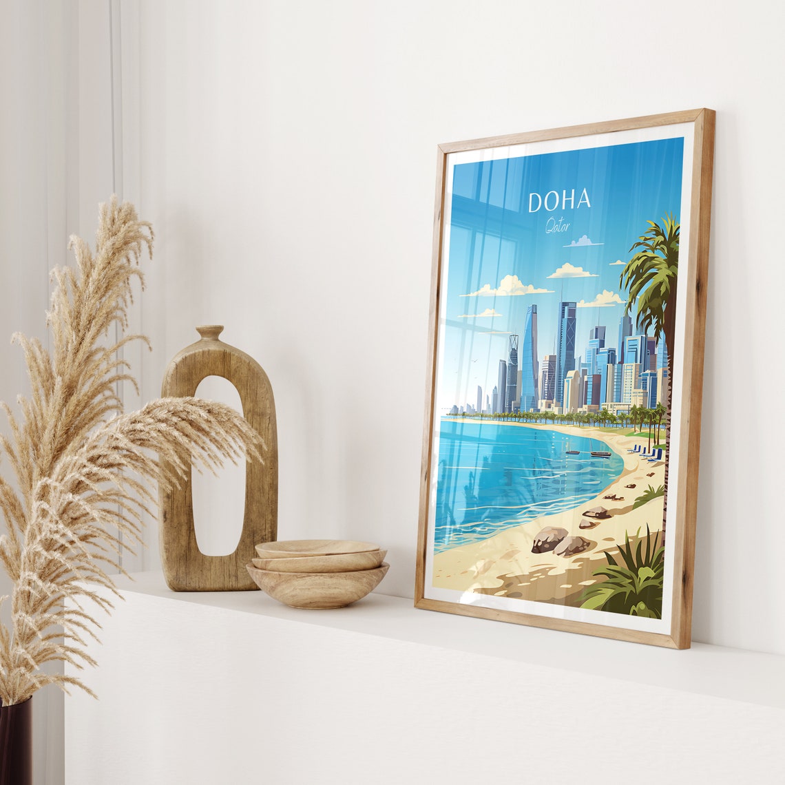Doha Qatar Skyline Corniche Beach Modern Towers Travel Poster - Image 2