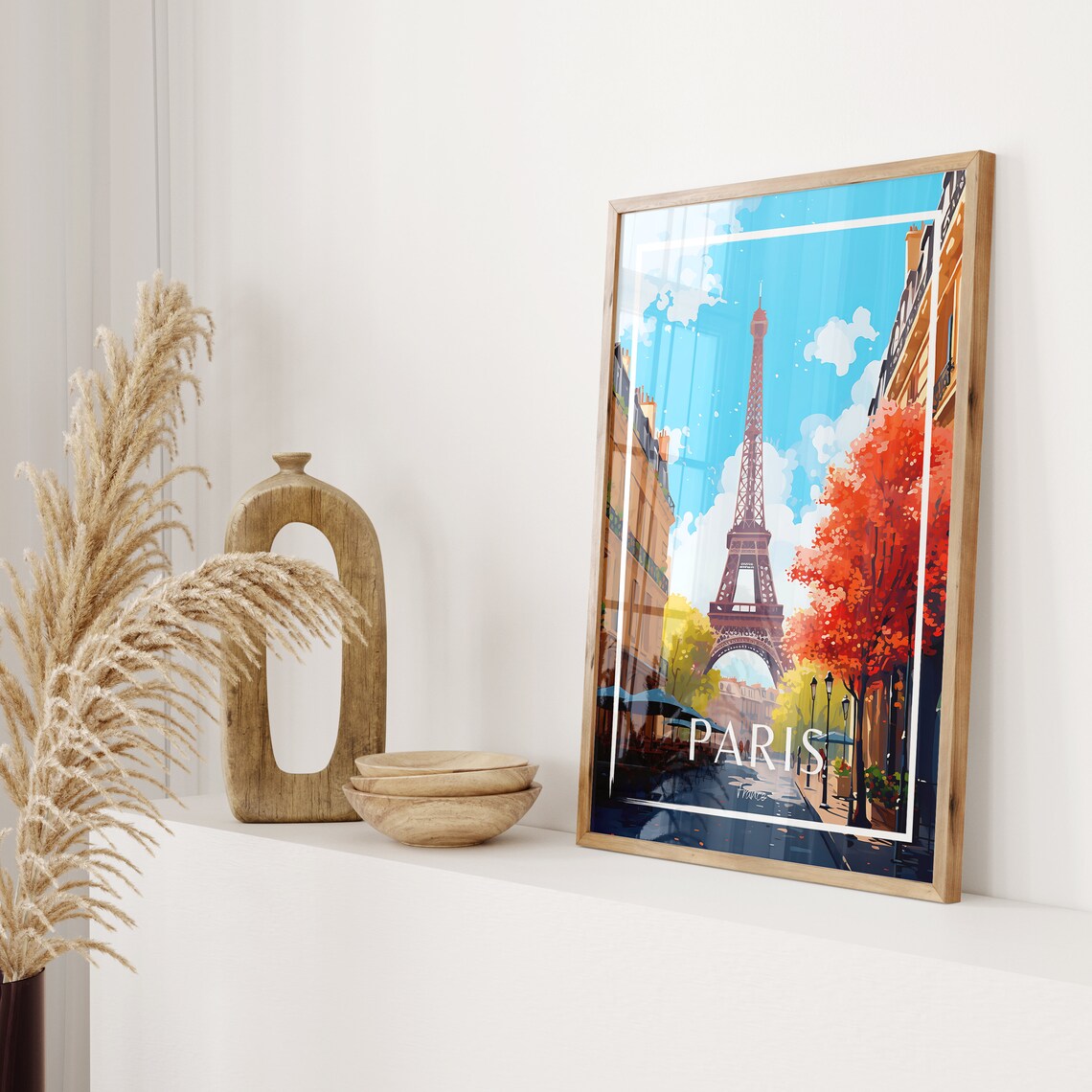 Paris France Eiffel Tower Autumn Street Cafes Vintage Travel Poster - Image 2