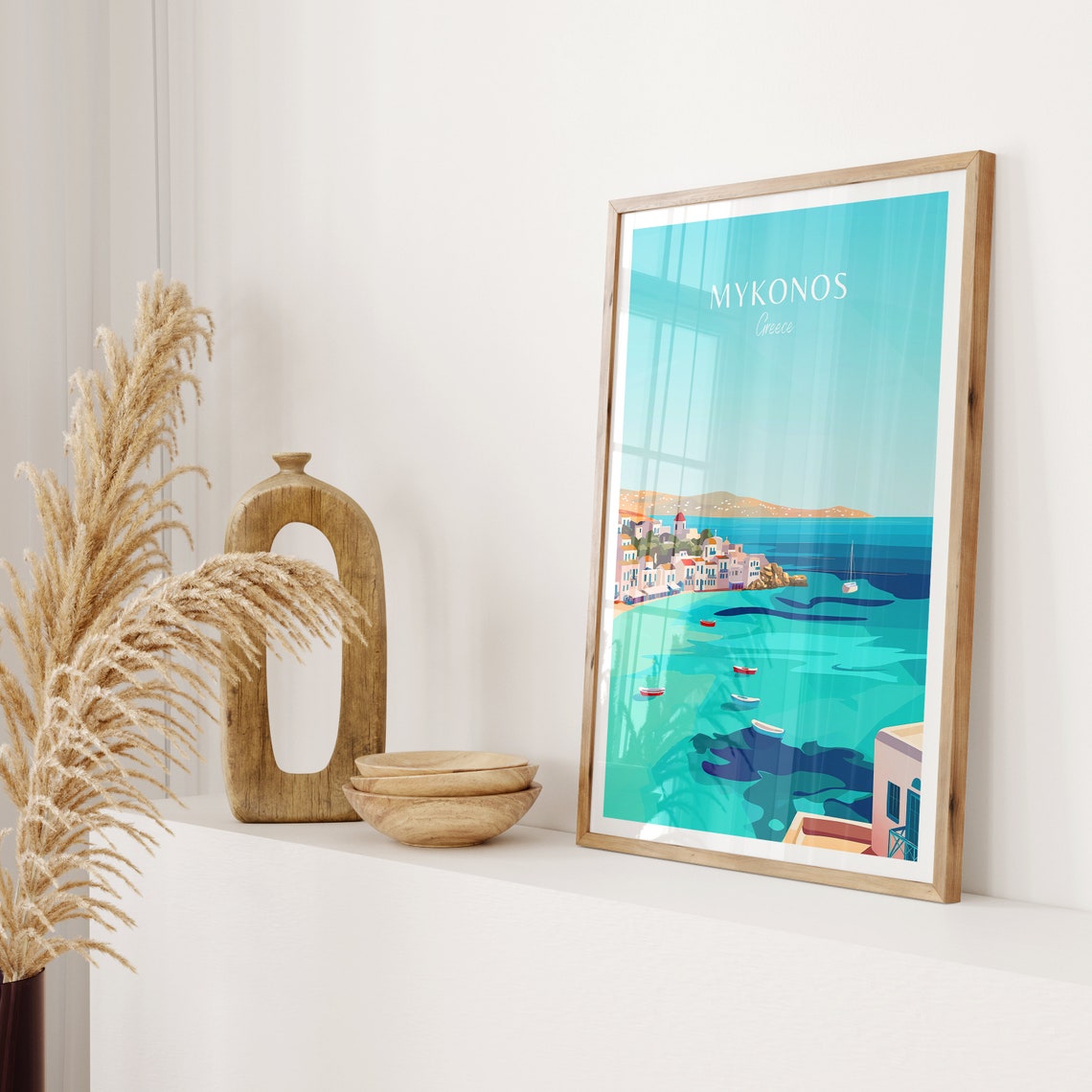 Mykonos Greece Harbor View with Boats and Old Town Travel Poster - Image 2