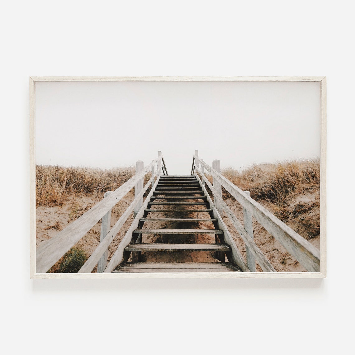 Wooden Steps Over Sand Dunes Neutral Beach Coastal Photo Art Poster