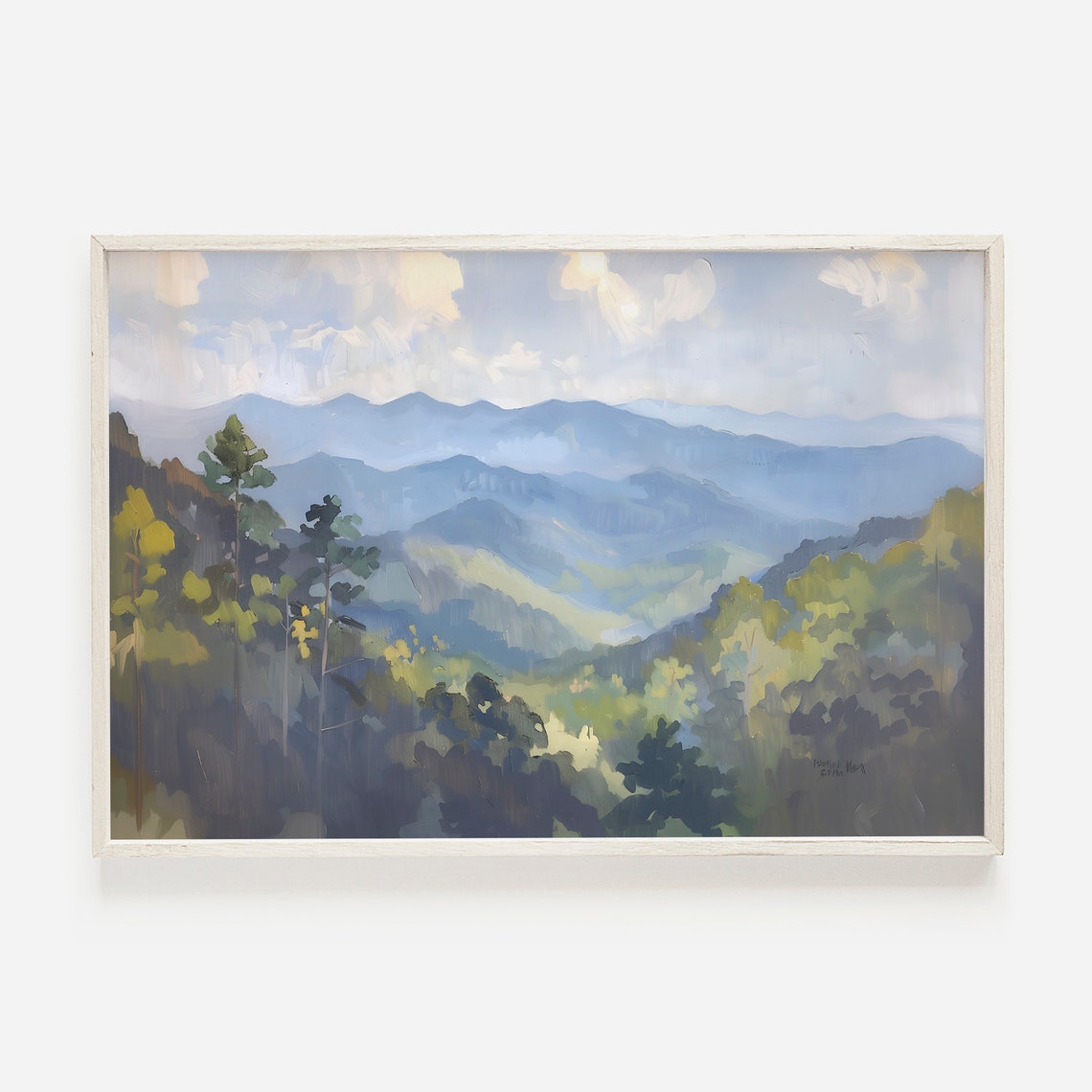 Great Smoky Mountains Blue Misty Ridges Landscape Painting Poster
