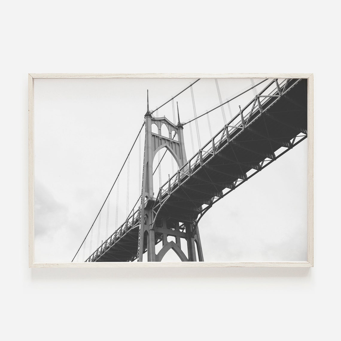 Gothic Suspension Bridge Black White Architectural Photo Poster