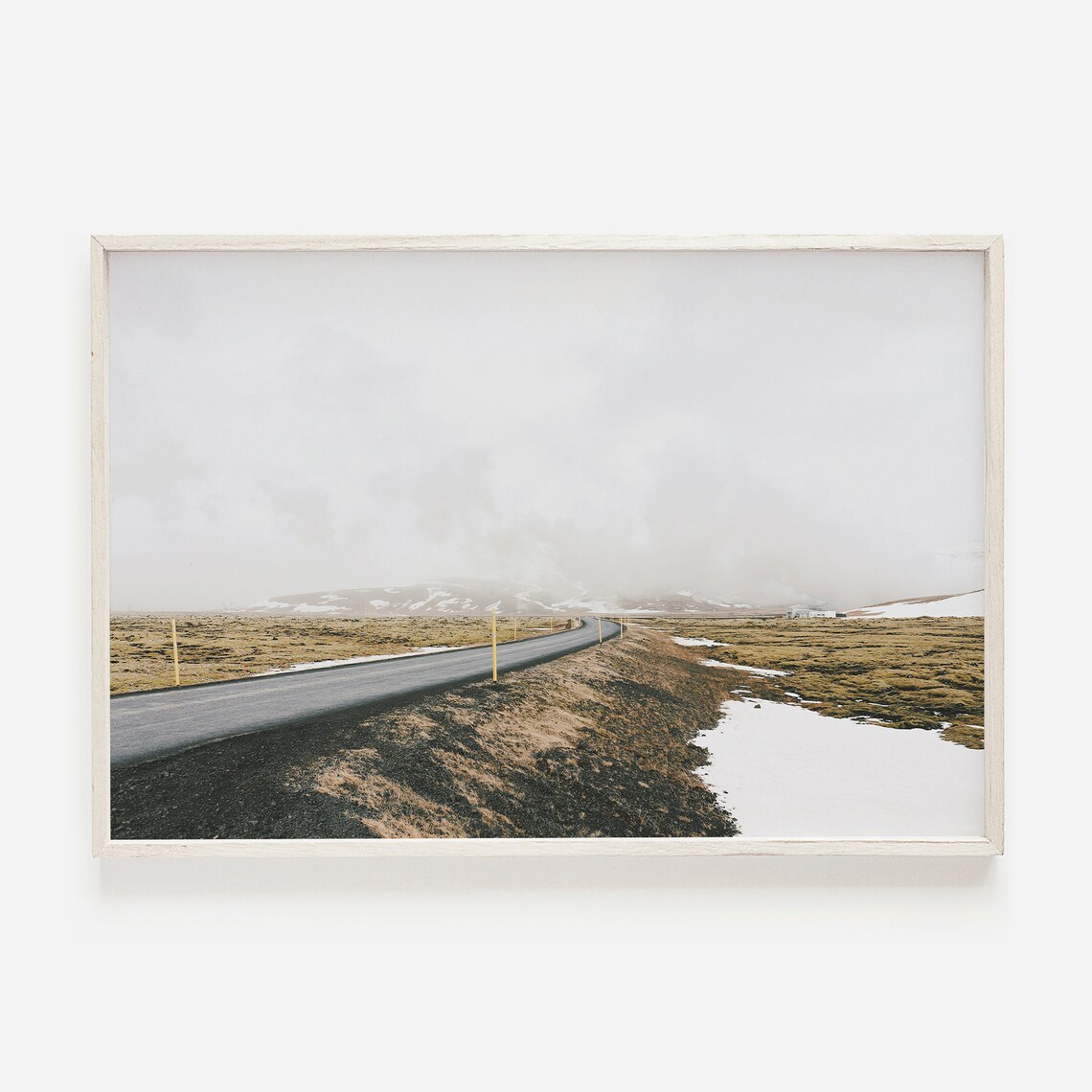 Lonely Road Through Foggy Mossy Icelandic Landscape Travel Poster
