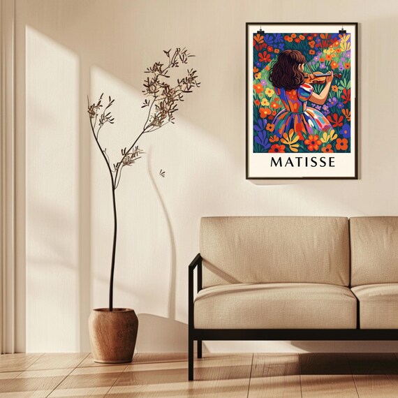 Henri Matisse Style Violin Girl Colorful Floral Garden Poster