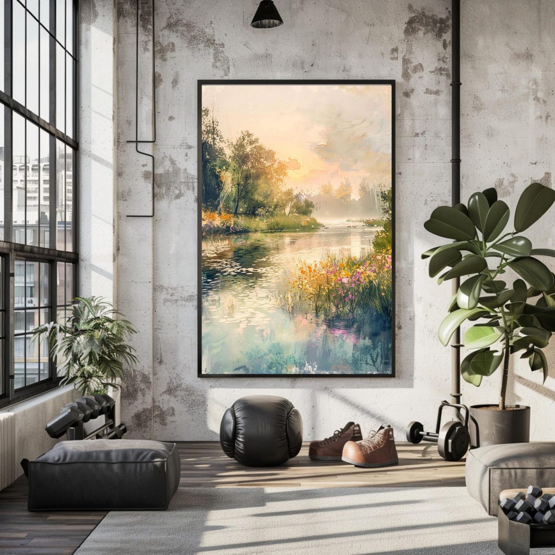 Monet Style Sunlit River Pond Wildflower Impressionist Art Poster