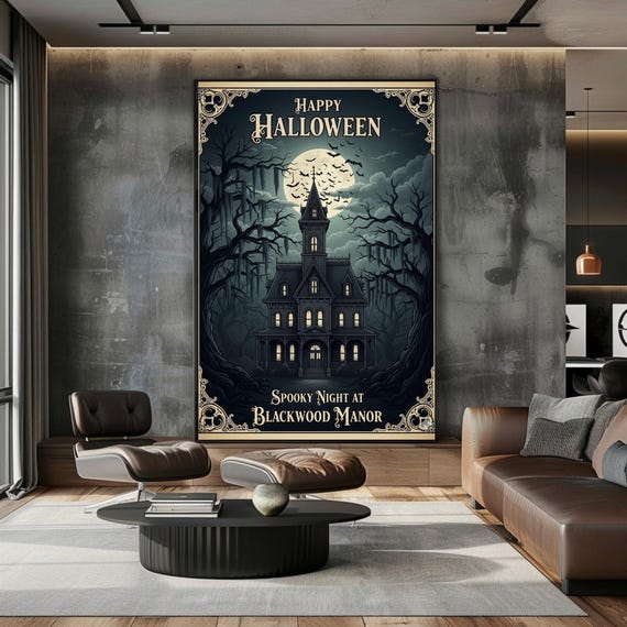Halloween Haunted Mansion Matte Vertical Posters Spooky Full Moon Tree Bat Decor Blackwood Manor Poster Scary Art Print Creepy
