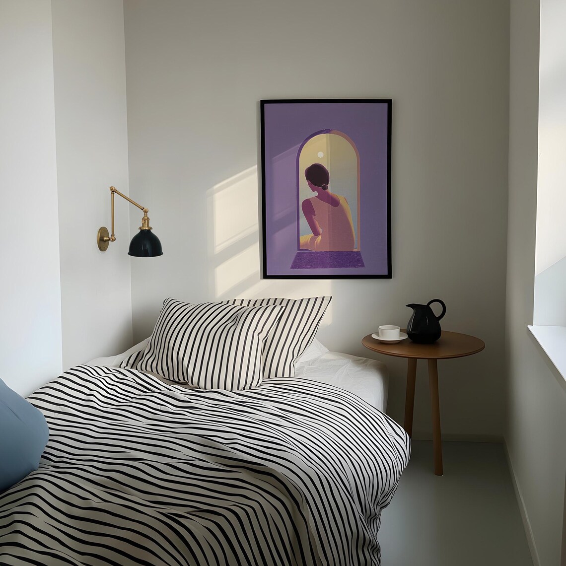 Woman at Arched Window in Purple Minimalist Silhouette Poster - Image 4