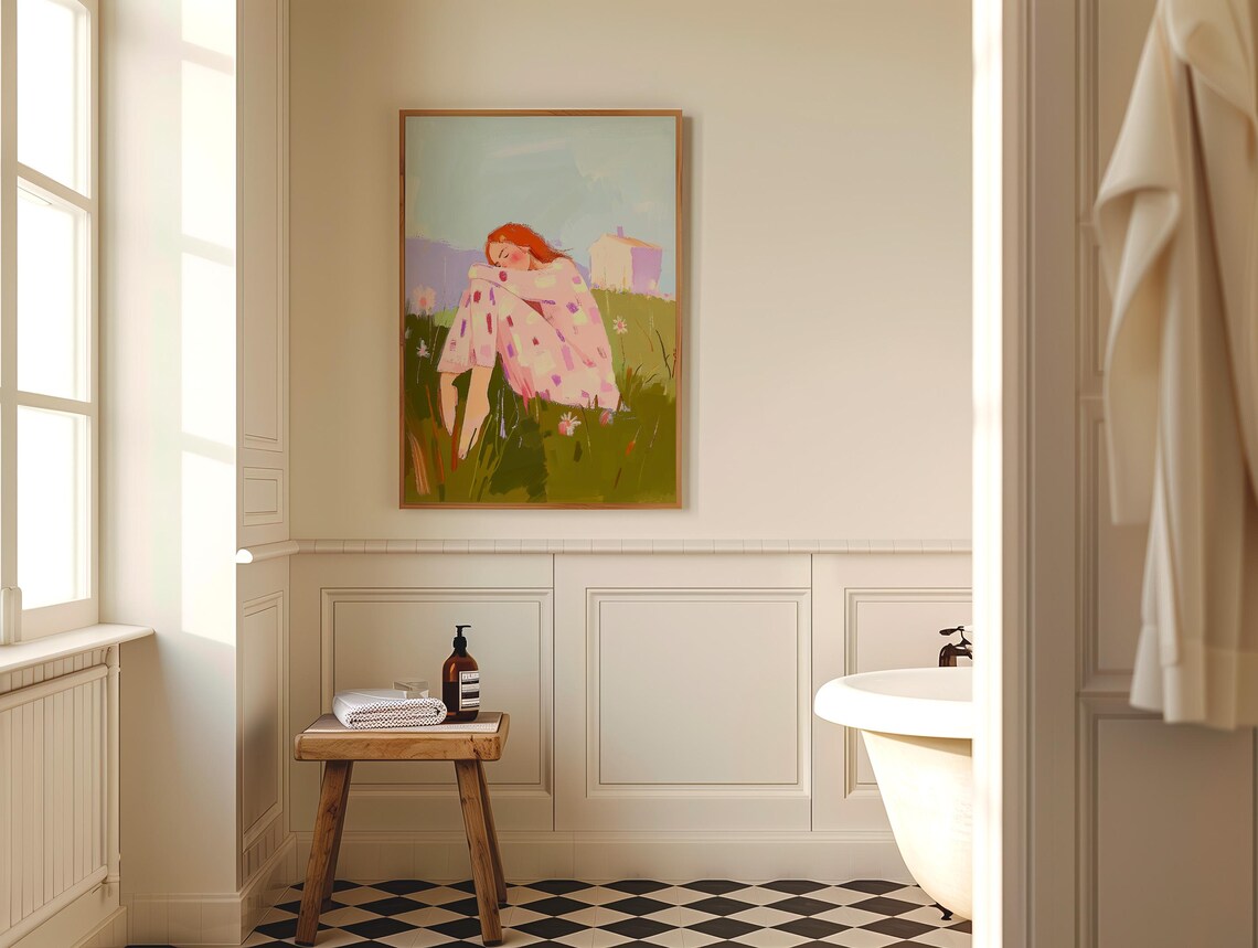 Red Haired Woman Resting in Wildflower Field Pastoral Poster - Image 5