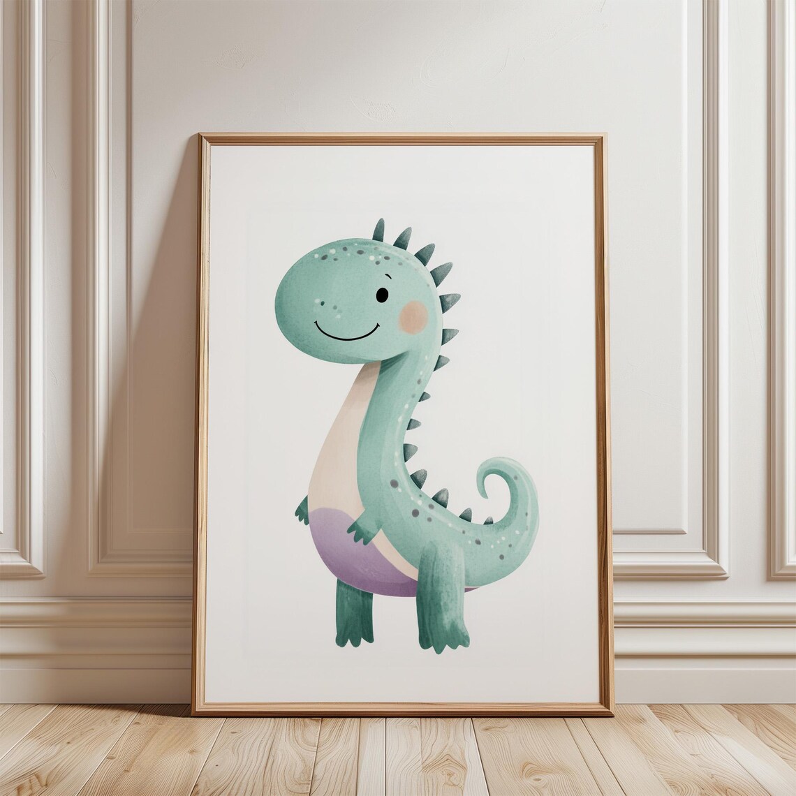Happy Smiling Green Baby Dinosaur Cute Nursery Dinosaur Poster - Image 4