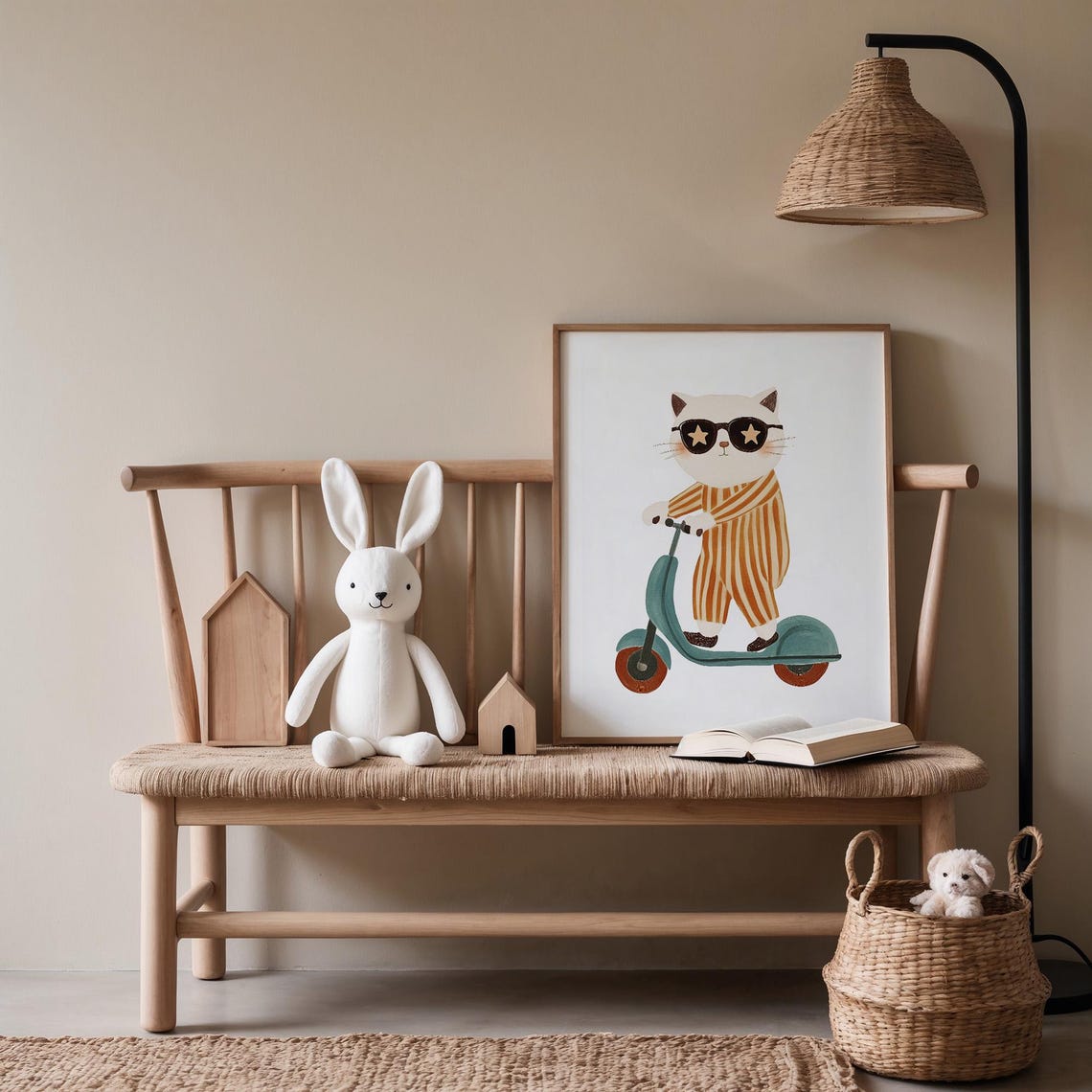 Playful Cool Cat Star Sunglasses Riding Scooter Nursery Art Poster - Image 5
