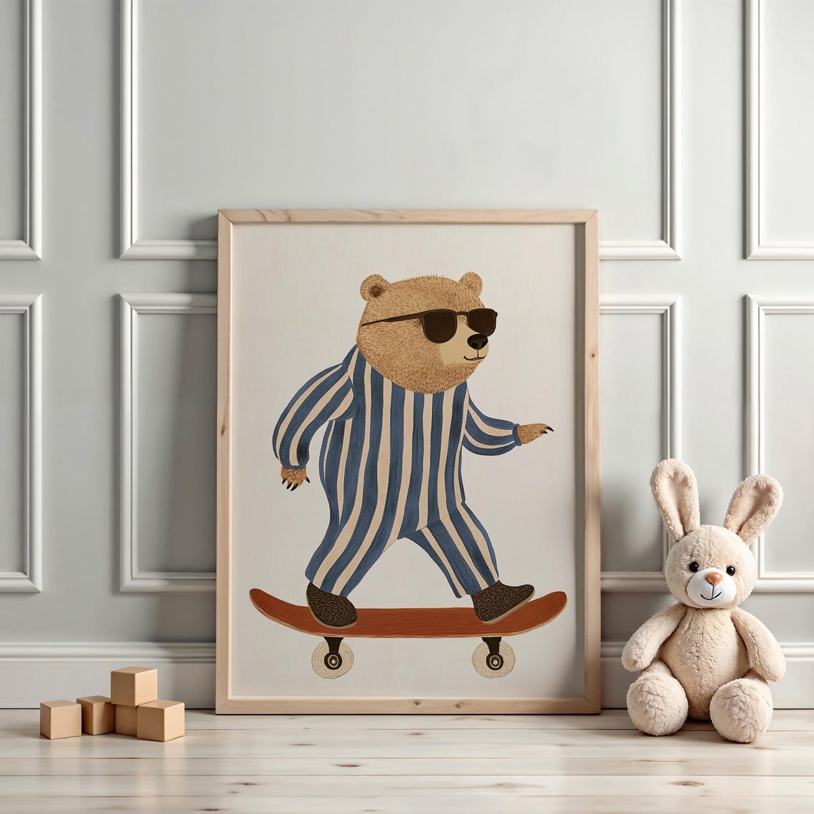 Laid Back Cool Bear Skateboarding Pajamas Kids Room Nursery Poster - Image 3