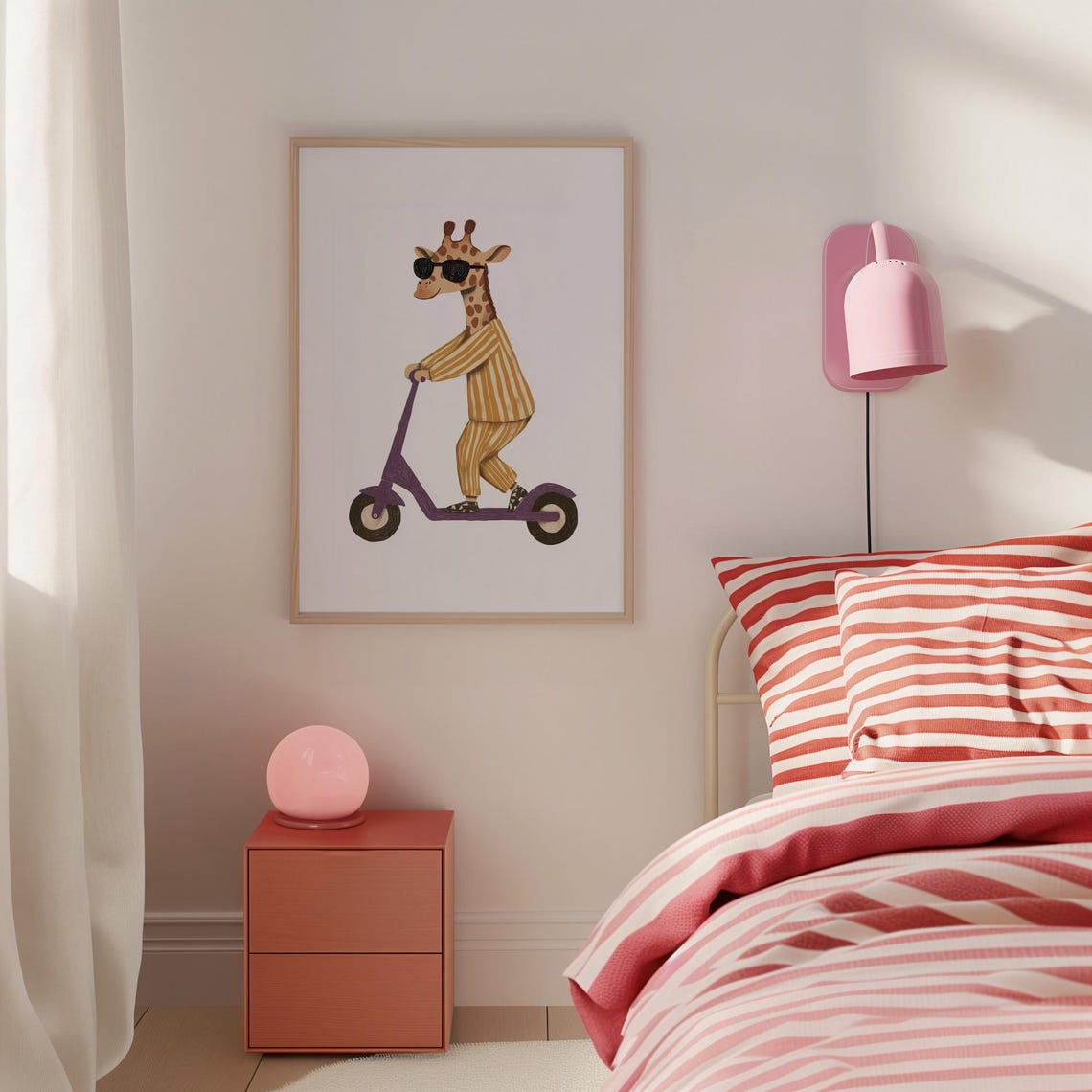 Whimsical Giraffe in Sunglasses Riding Scooter Kids Nursery Poster - Image 3