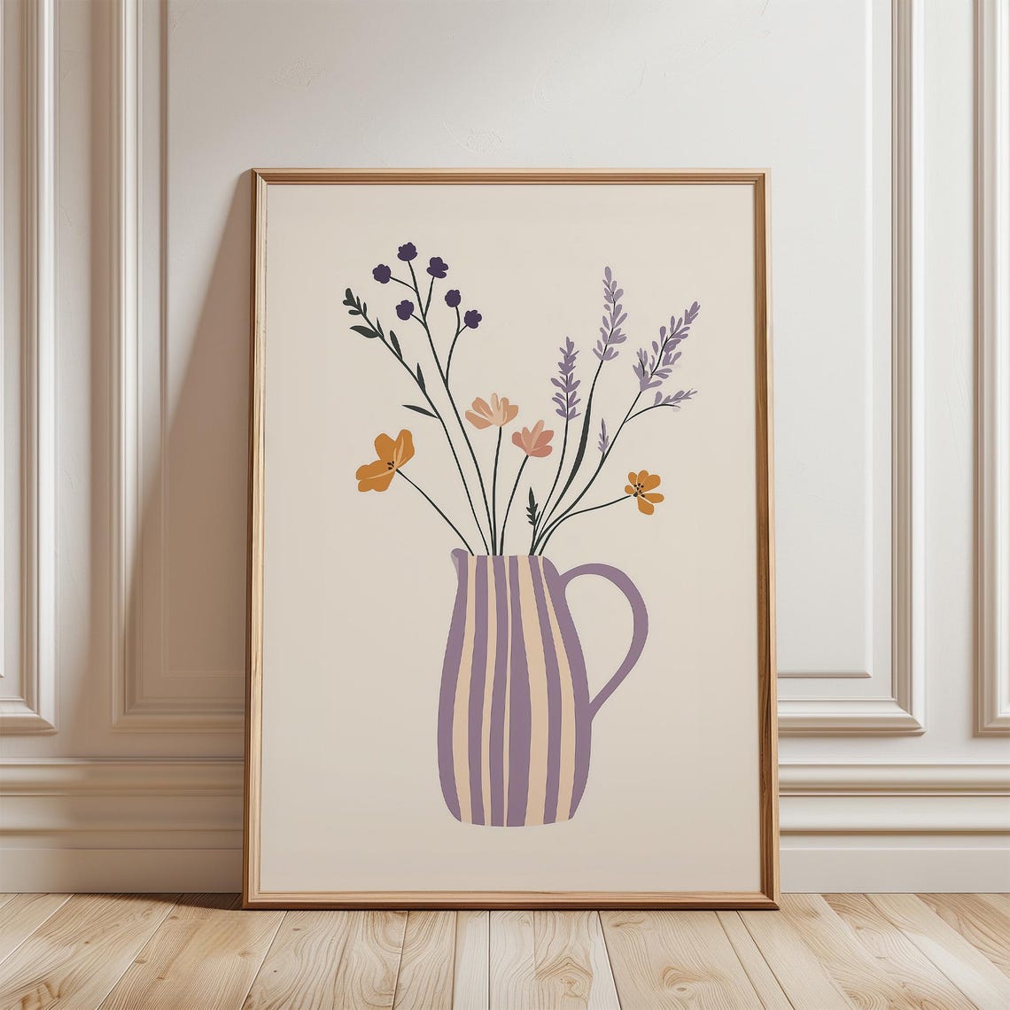 Delicate Wildflower Bouquet Striped Vase Minimalist Botanical Poster - Image 4