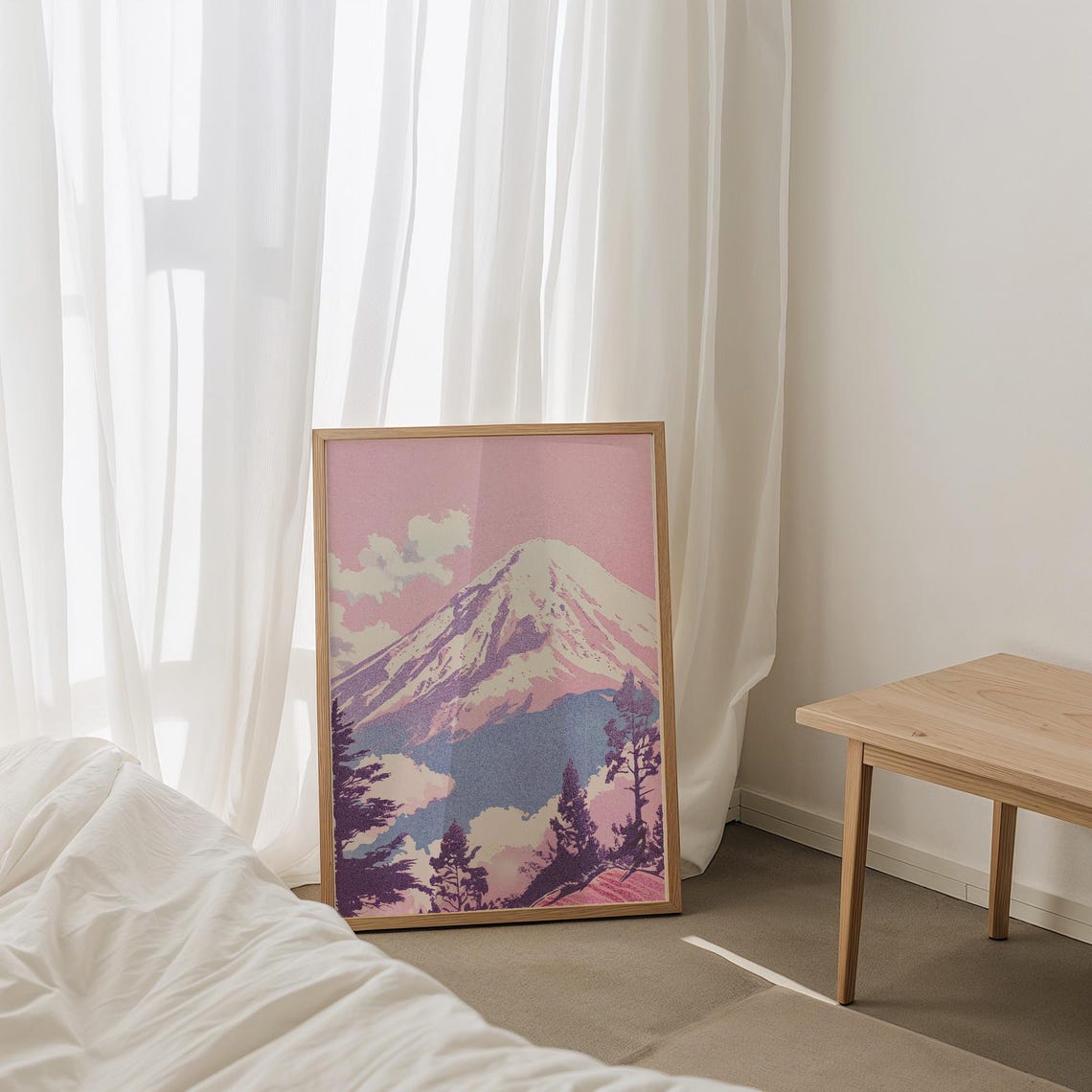 Modern Snowy Mountain Scenery Art Print Pink Sky Pastel Mountain Landscape Muted Tones Art - Image 4