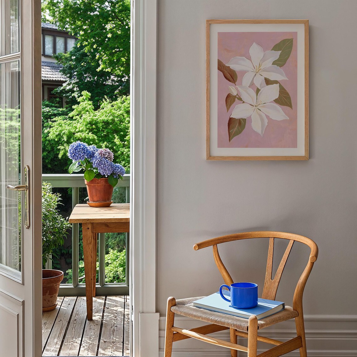Elegant White Magnolia Flowers on Pink Botanical Painting Poster - Image 2