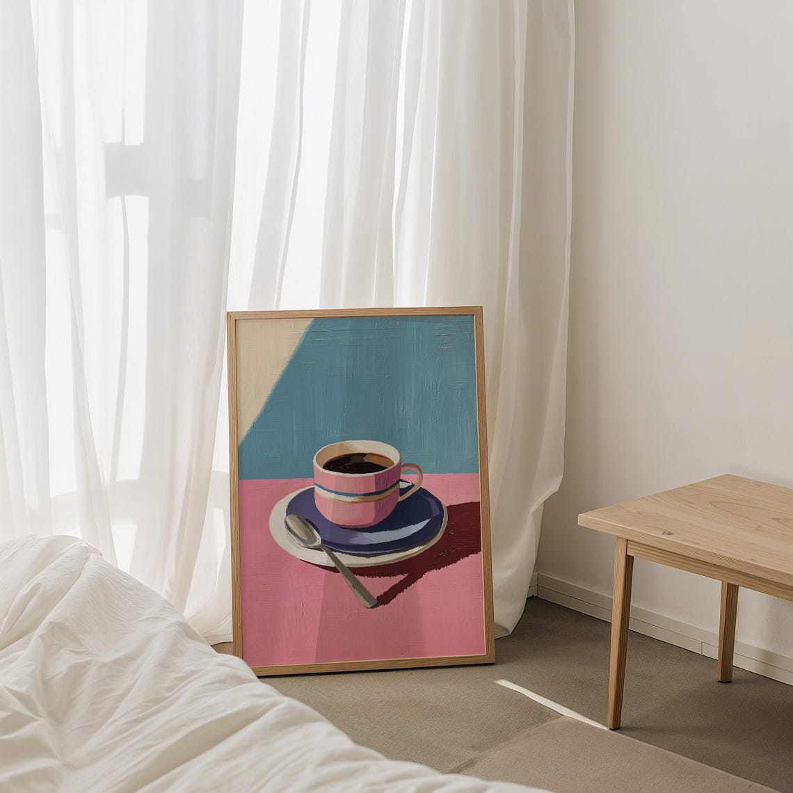 Coffee Cup Pink Blue Abstract Large Wall Art Contemporary Artwork Minimalist Print Coffee Lover Wall Art Stripe Print - Image 5