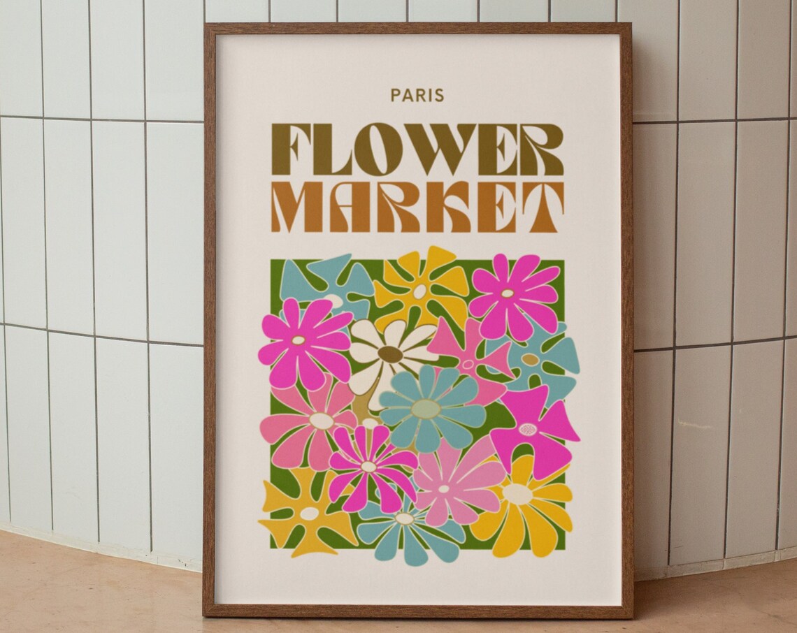 Paris Flower Market Bold Retro Groovy Colorful Floral Art Poster - Image 2