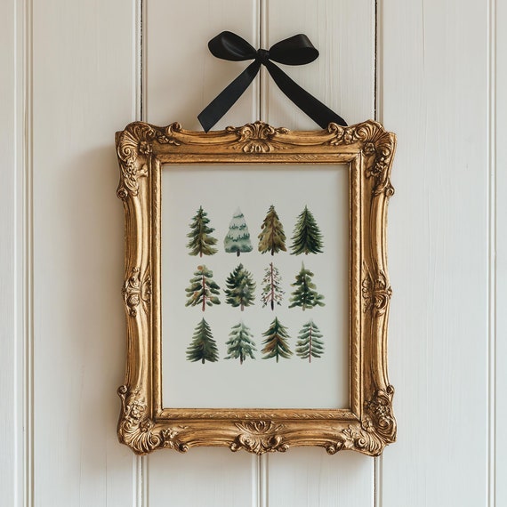 Minimalist Christmas Tree Print Pine Tree Painting Neutral Christmas Prints Holiday Home Decor Classic Christmas Decor