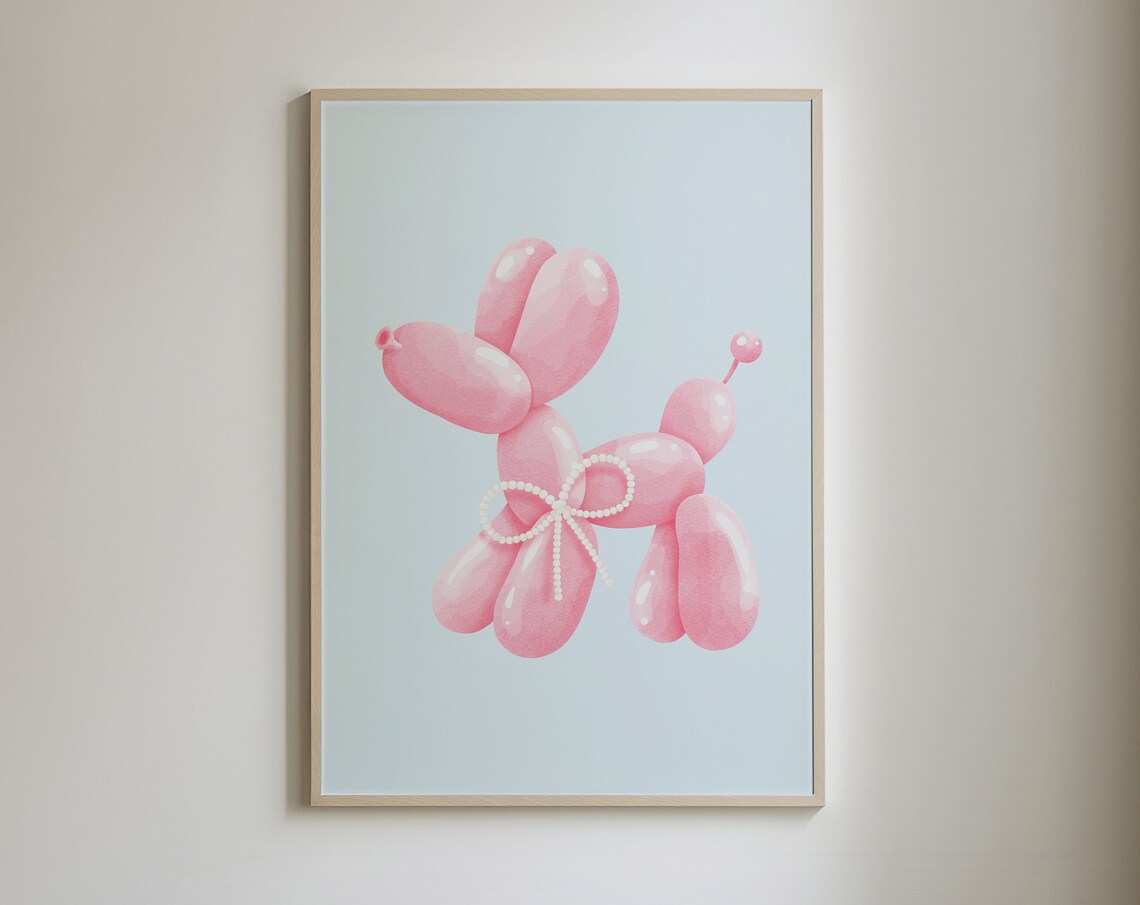Pink Balloon Dog Pearl Bow Preppy Y2K Girly Aesthetic Poster