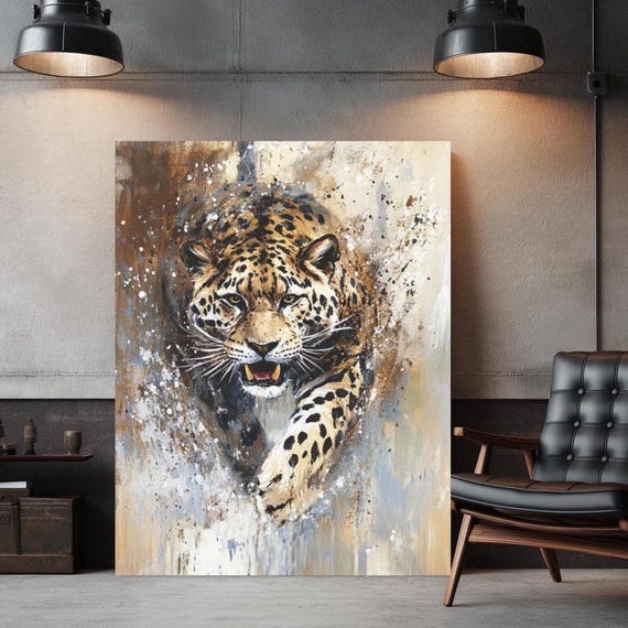 Fierce Leopard Canvas Wall Art Jungle Predator Print Big Cat Decor For Men Bold Animal Painting Wild Nature Gift Original