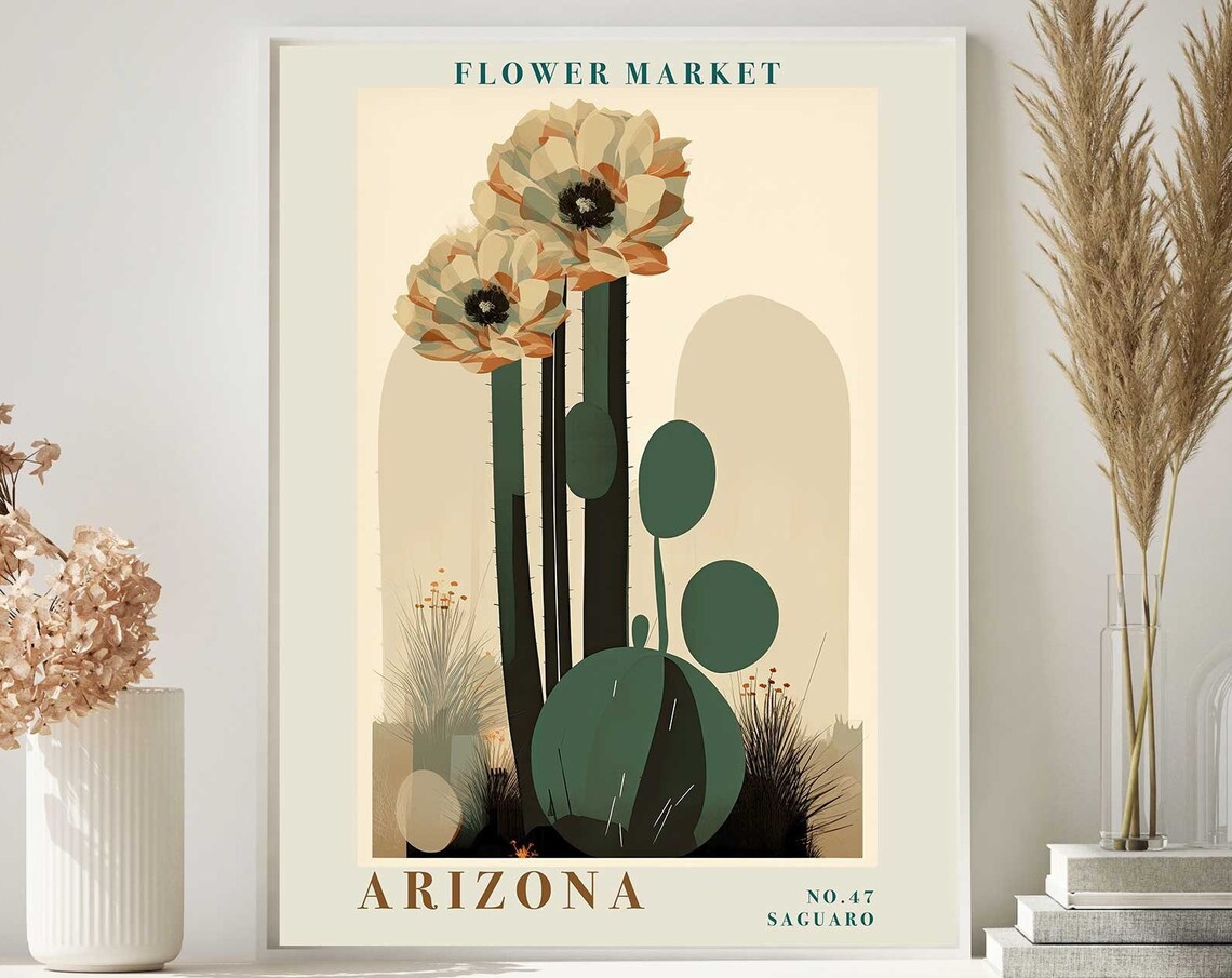 Arizona Flower Market Saguaro Cactus Bloom Desert Botanical Poster