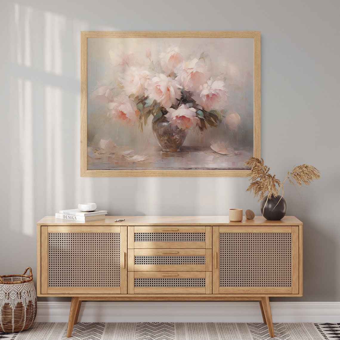 Pink Peonies Oil Painting Moody Pink Peonies Painting Vintage Art Print Flower Print Farmhouse Decor Wall Art Wall Decor - Image 2