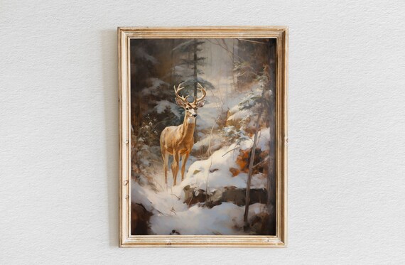 White Tailed Deer Snowy Forest Winter Wildlife Portrait Poster