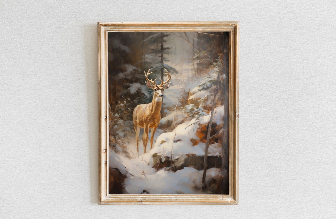 White Tailed Deer Snowy Forest Winter Wildlife Portrait Poster