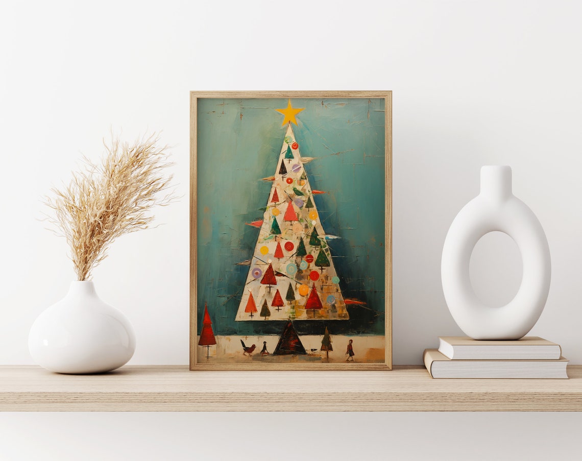 White Christmas Tree Mini Trees Yellow Star Whimsical Holiday Poster - Image 3