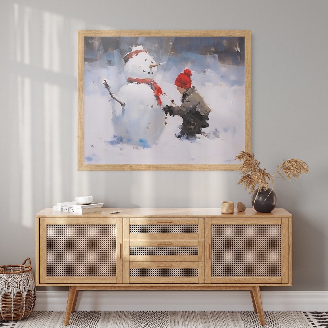 Child Carefully Building a Snowman in Fresh Falling Snow Poster - Image 2