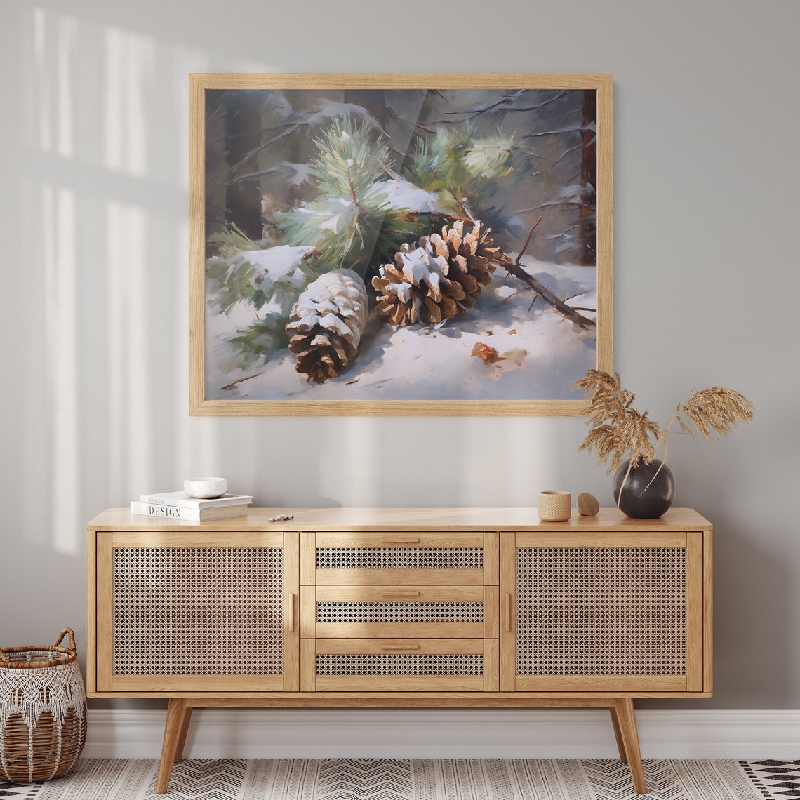 Snow Covered Pinecones Resting on Fresh Powdery Winter Snow Poster - Image 3